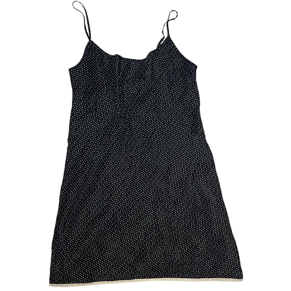 Vintage 100% Silk Slip Polka Dot Mini Dress Black Y2K Lingerie Size M Whimsygoth
